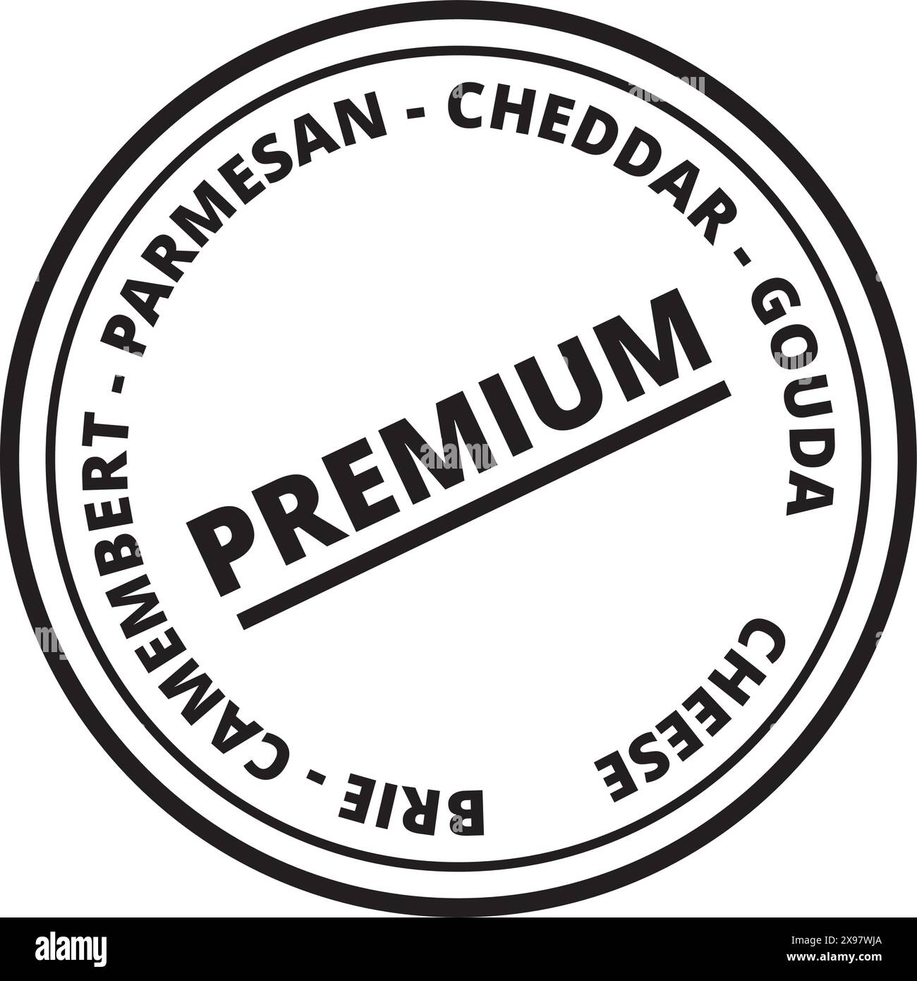 Stamp with names of cheeses in black and white on a white background ...