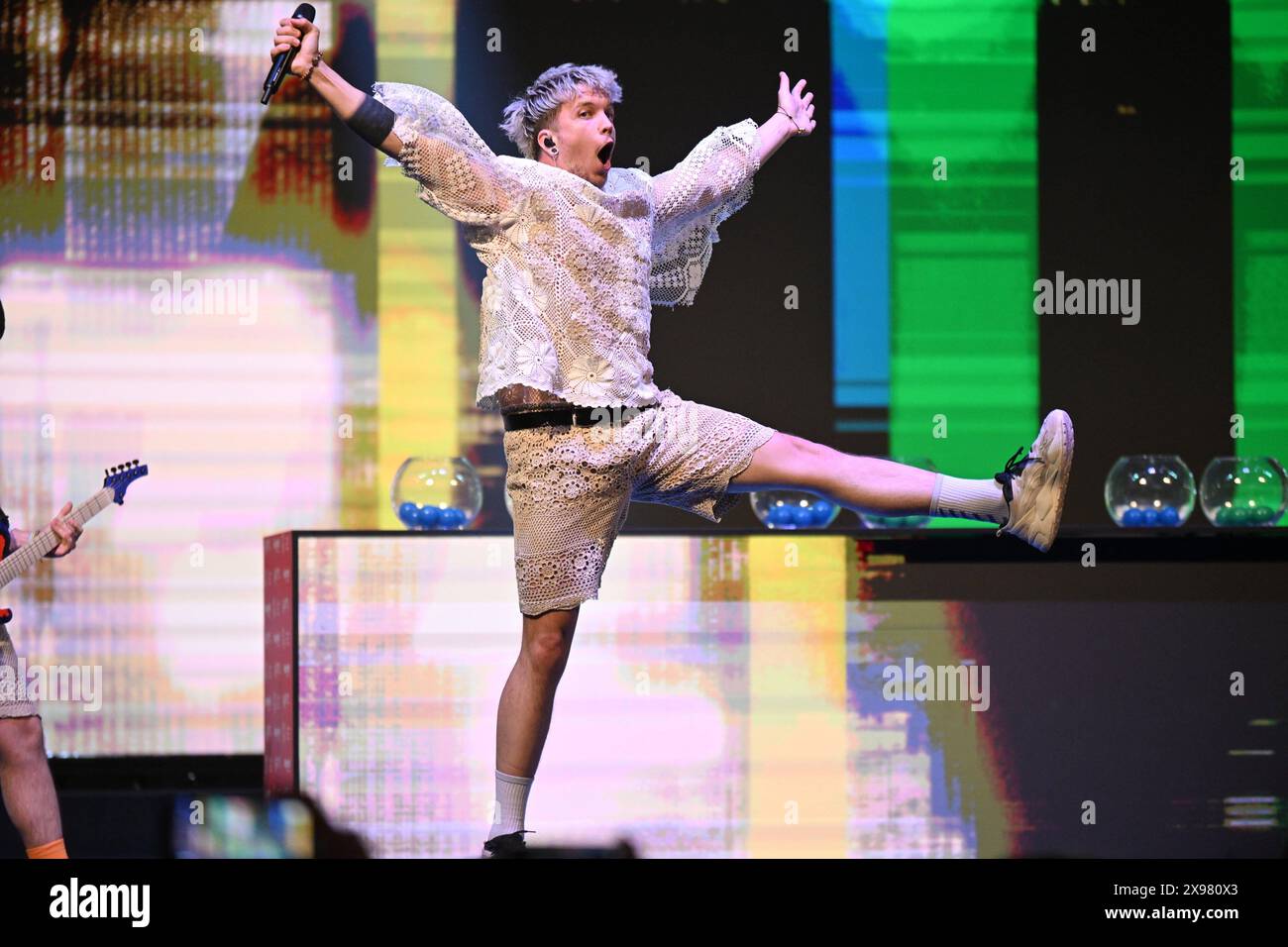 Zagreb, Croatia, 290524. Performance of Baby Lasagna at the final draw of the 29th IHF World Handball Championship, which will be held in Croatia, Denmark and Norway at the beginning of next year. Photo: Goran Mehkek / CROPIX Zagreb Croatia Copyright: xxGoranxMehkekx/xCROPIXx zdrijeb rukomet lasagna9-290524 Stock Photo