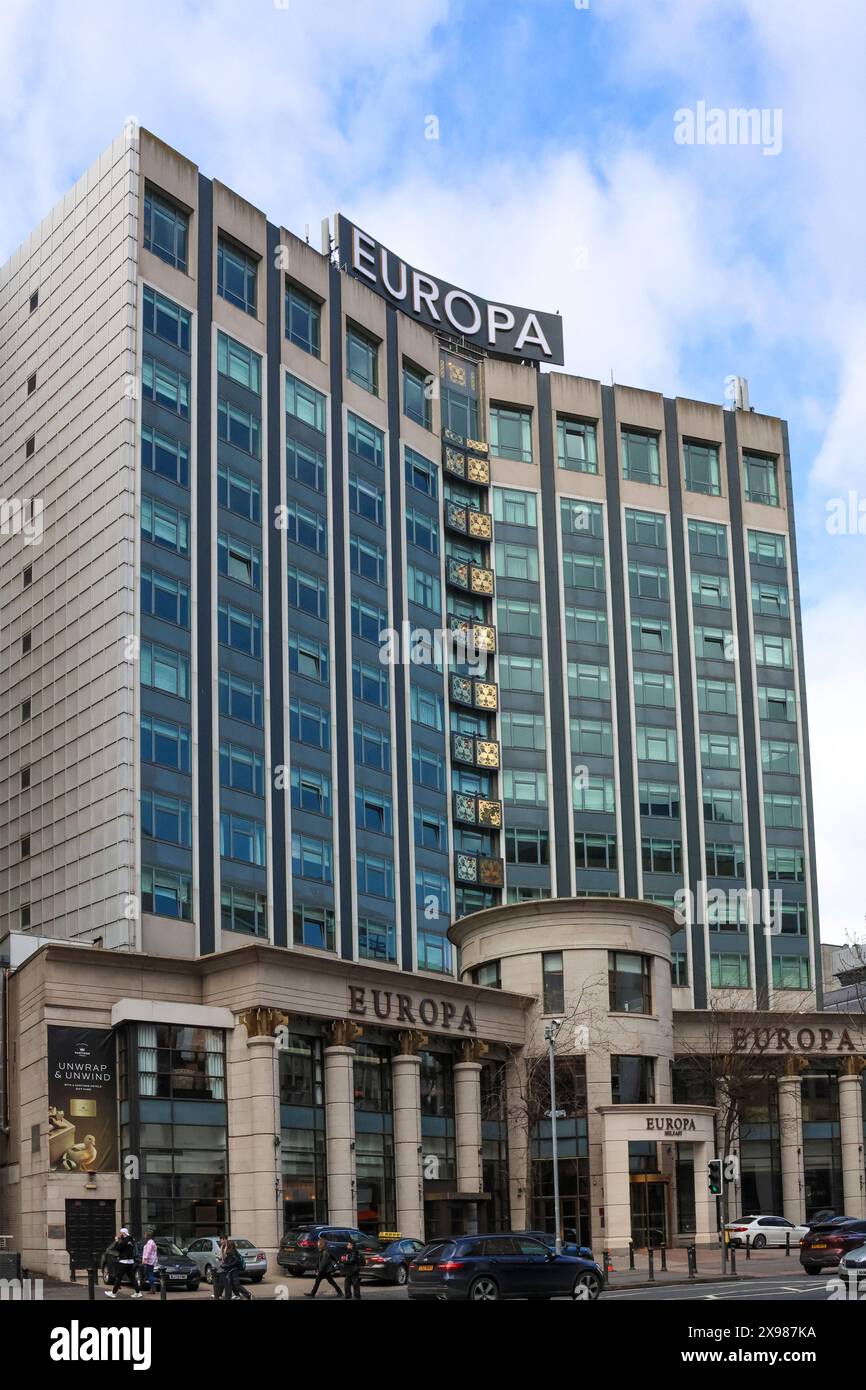 Belfast city centre hotel,  front entrance and facade of the Europa hotel Great Victoria Strret Belfast . Stock Photo