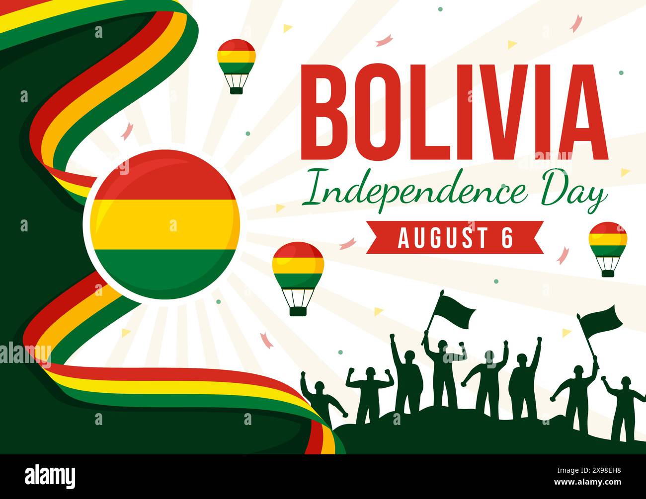 Bolivia Independence Day Vector Illustration on August 6 with Waving ...