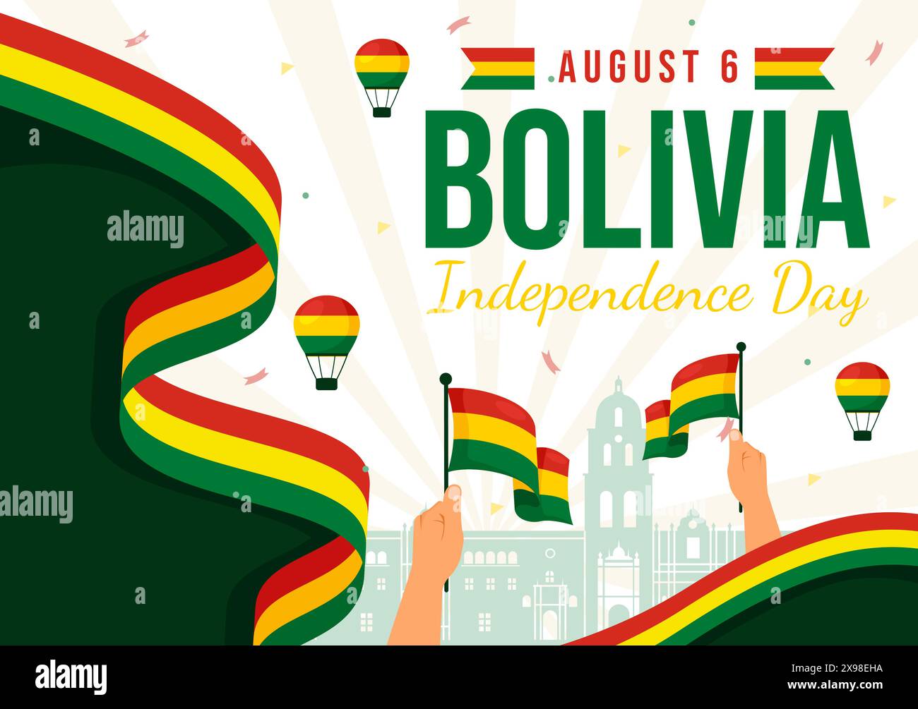 Bolivia Independence Day Vector Illustration on August 6 with Waving ...