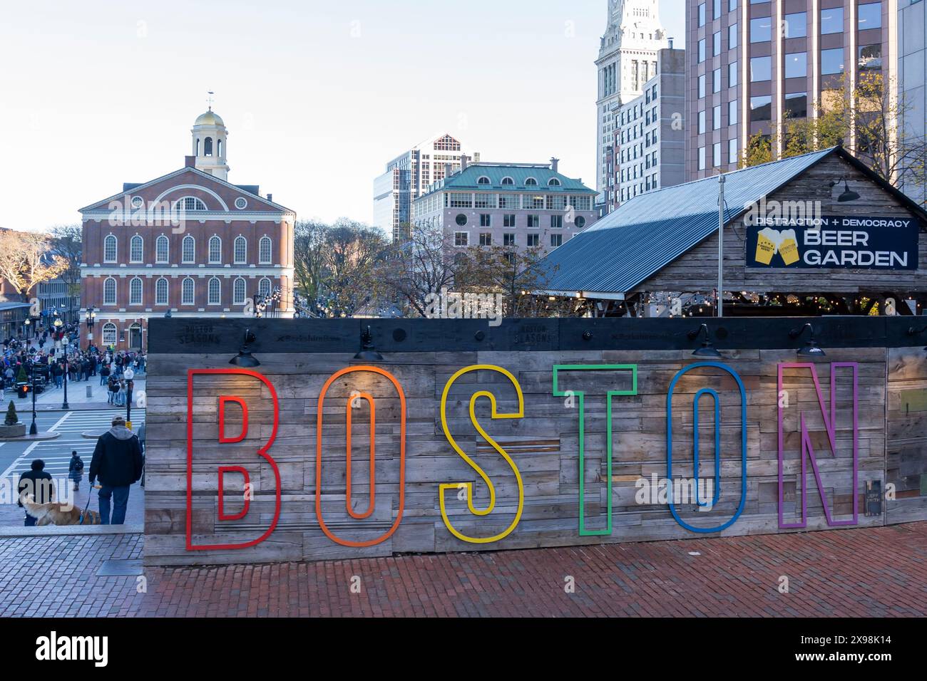 BOSTON Sign at City Hall-Government Center in Boston, MA, USA, on November 11, 2023. Stock Photo