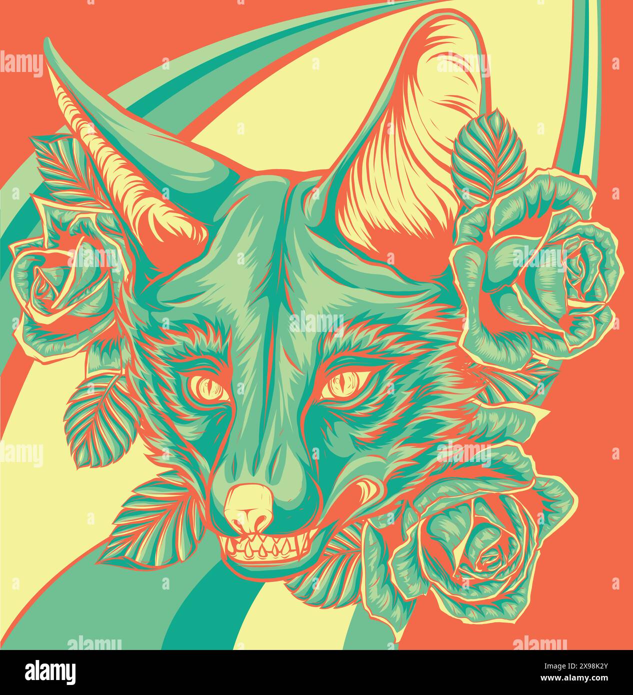 vector illustration of fox head with roses Stock Vector Image & Art - Alamy