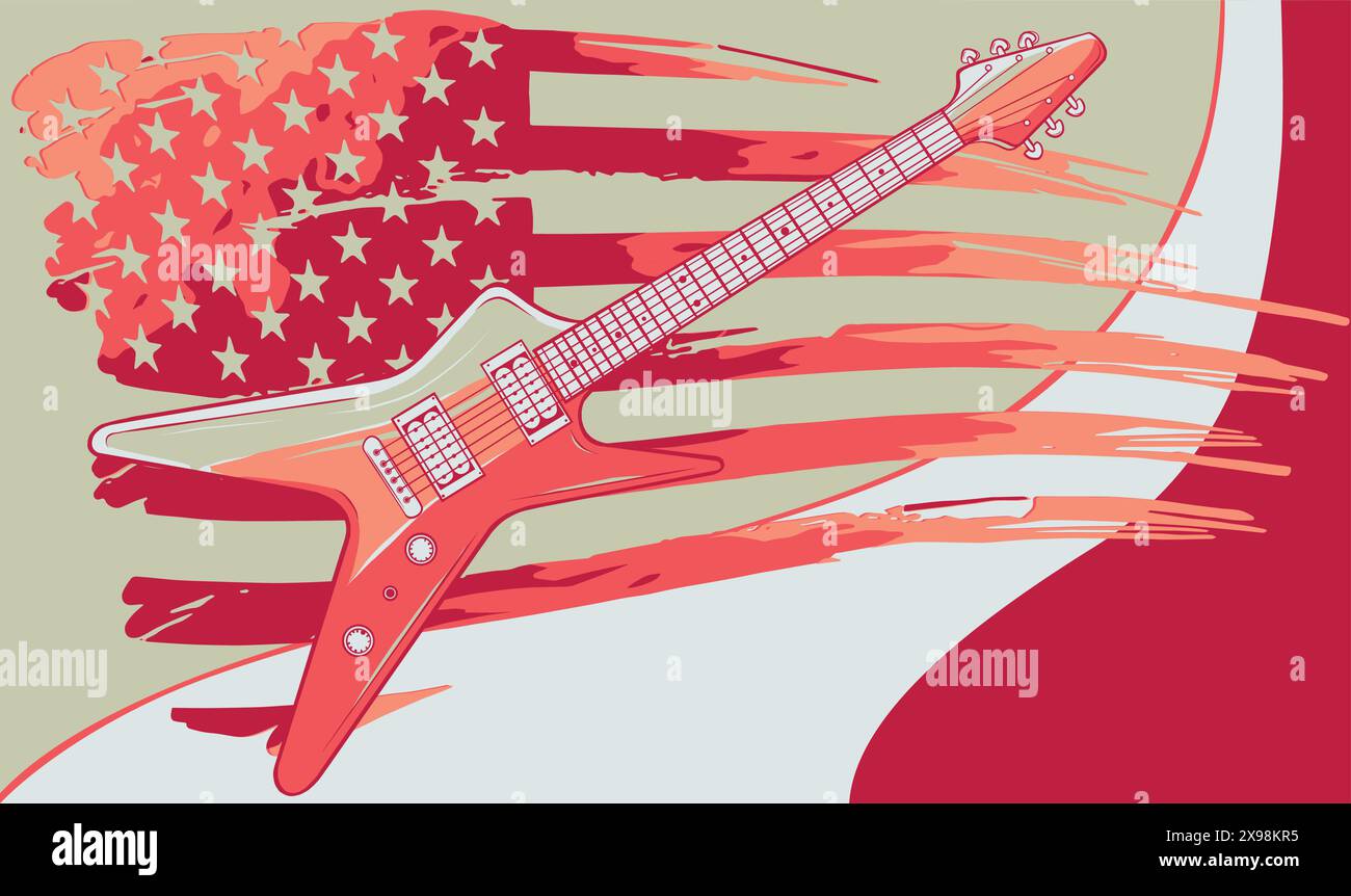 vector illustration of guitar with American Flag Stock Vector Image ...