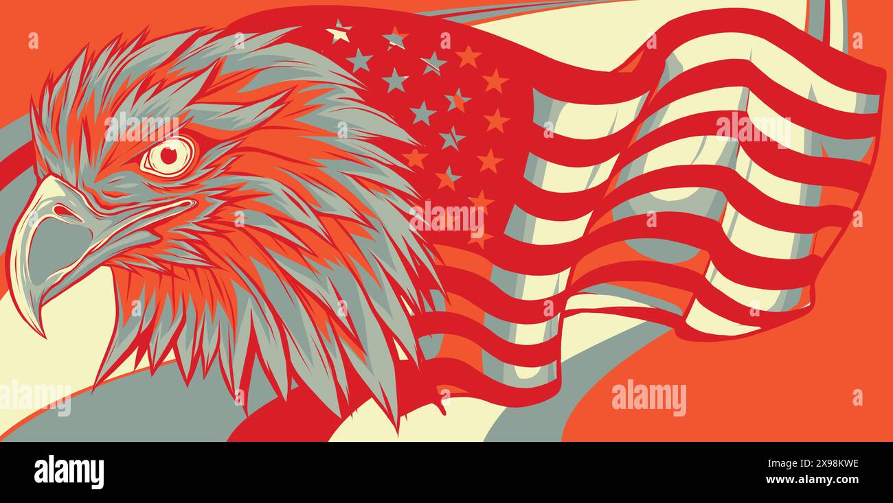 vector illustration of eagle head with american flag Stock Vector Image ...