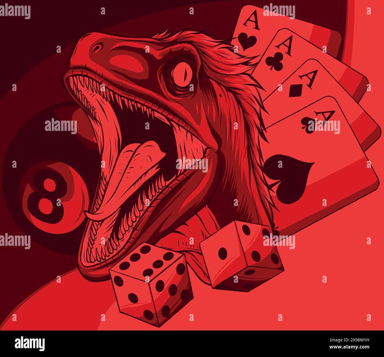 head of a velociraptor dinosaur with casino game Stock Vector