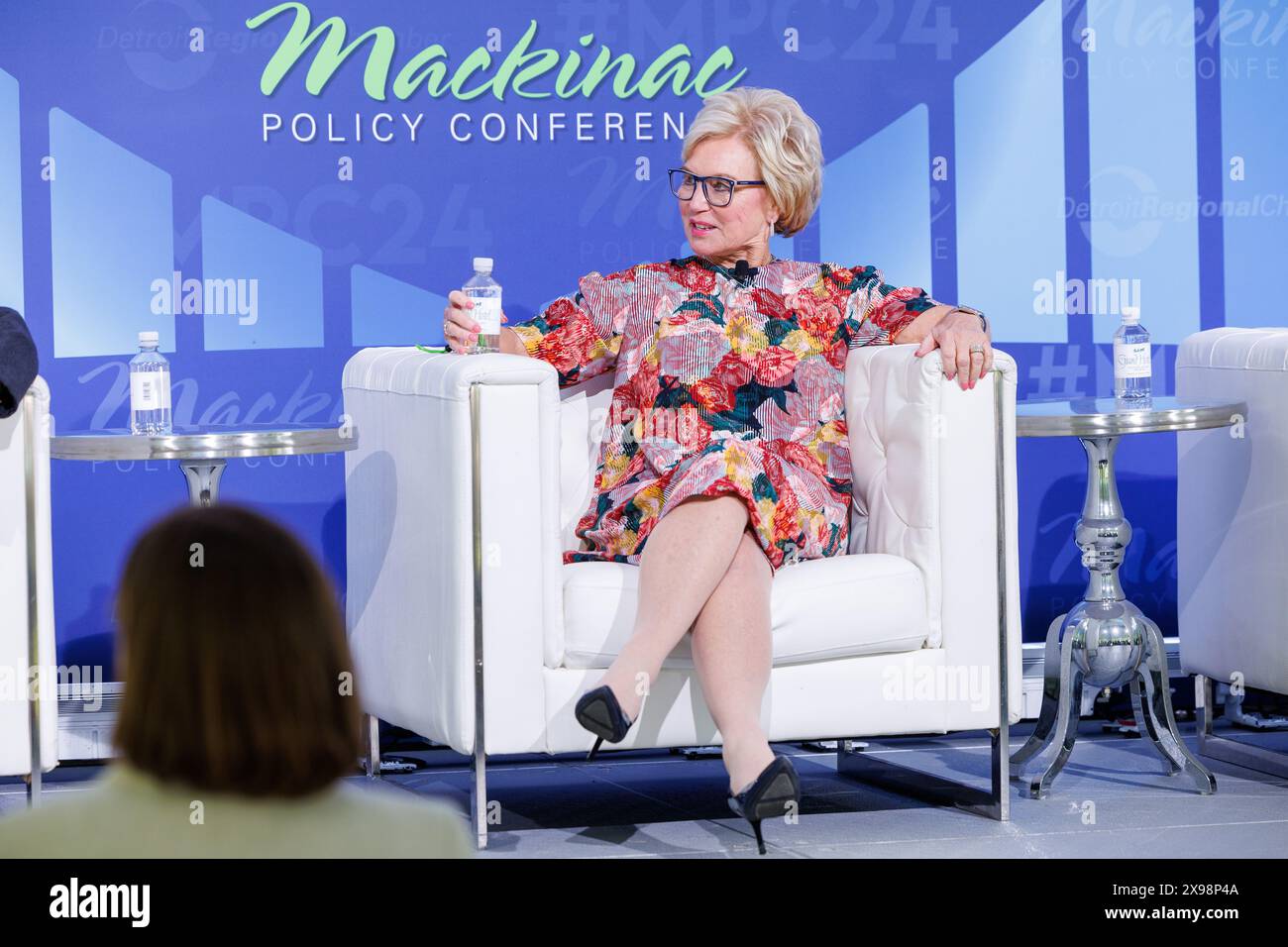 Mackinac Island, United States. 29th May, 2024. Michigan State University Trustee Sandy Pierce speaks at the Mackinac Policy Conference in Mackinac Island, Mich., on May 29, 2024. (Photo by Andrew Roth/Sipa USA) Credit: Sipa USA/Alamy Live News Stock Photo