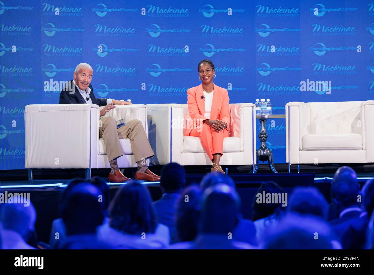 Mackinac Island, United States. 29th May, 2024. Alto Pharmacy chief executive officer Alicia Boler Davis, right, speaks at the Mackinac Policy Conference in Mackinac Island, Mich., on May 29, 2024. (Photo by Andrew Roth/Sipa USA) Credit: Sipa USA/Alamy Live News Stock Photo