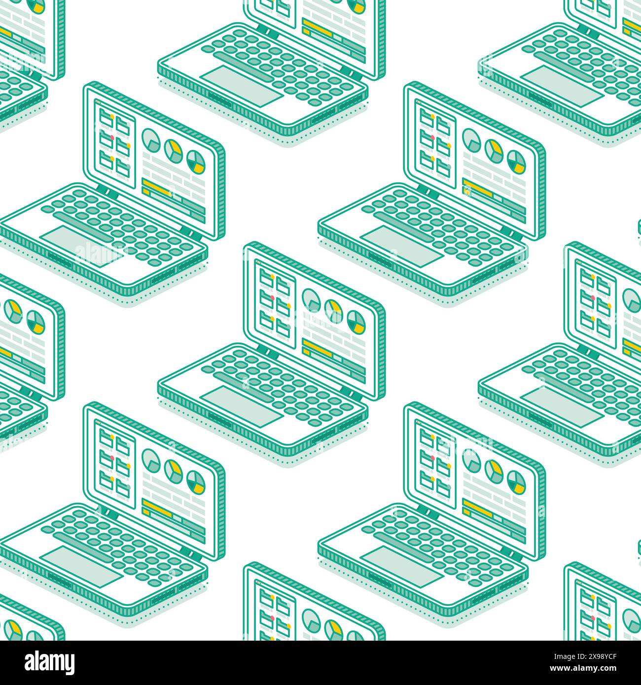 Isometric seamless pattern with row of laptops. Vector illustration ...