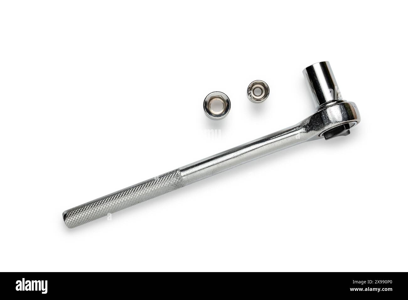 Multi purpose combination iron socket wrench, with accessories,  isolated on white background Stock Photo