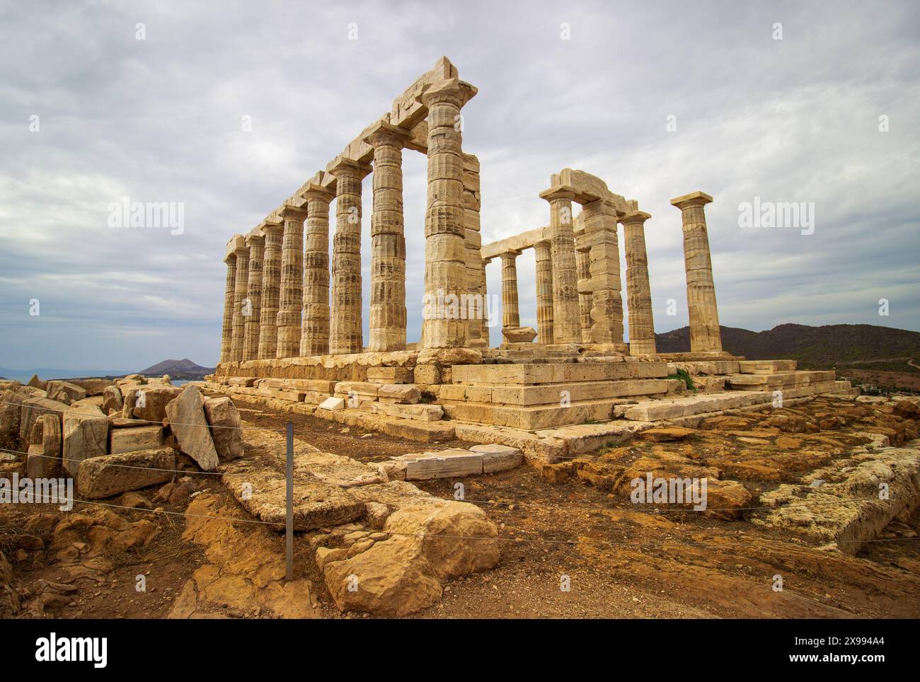 Ancient Greek Temple Ruins cloudy sky with dramatic scenery and columns ...