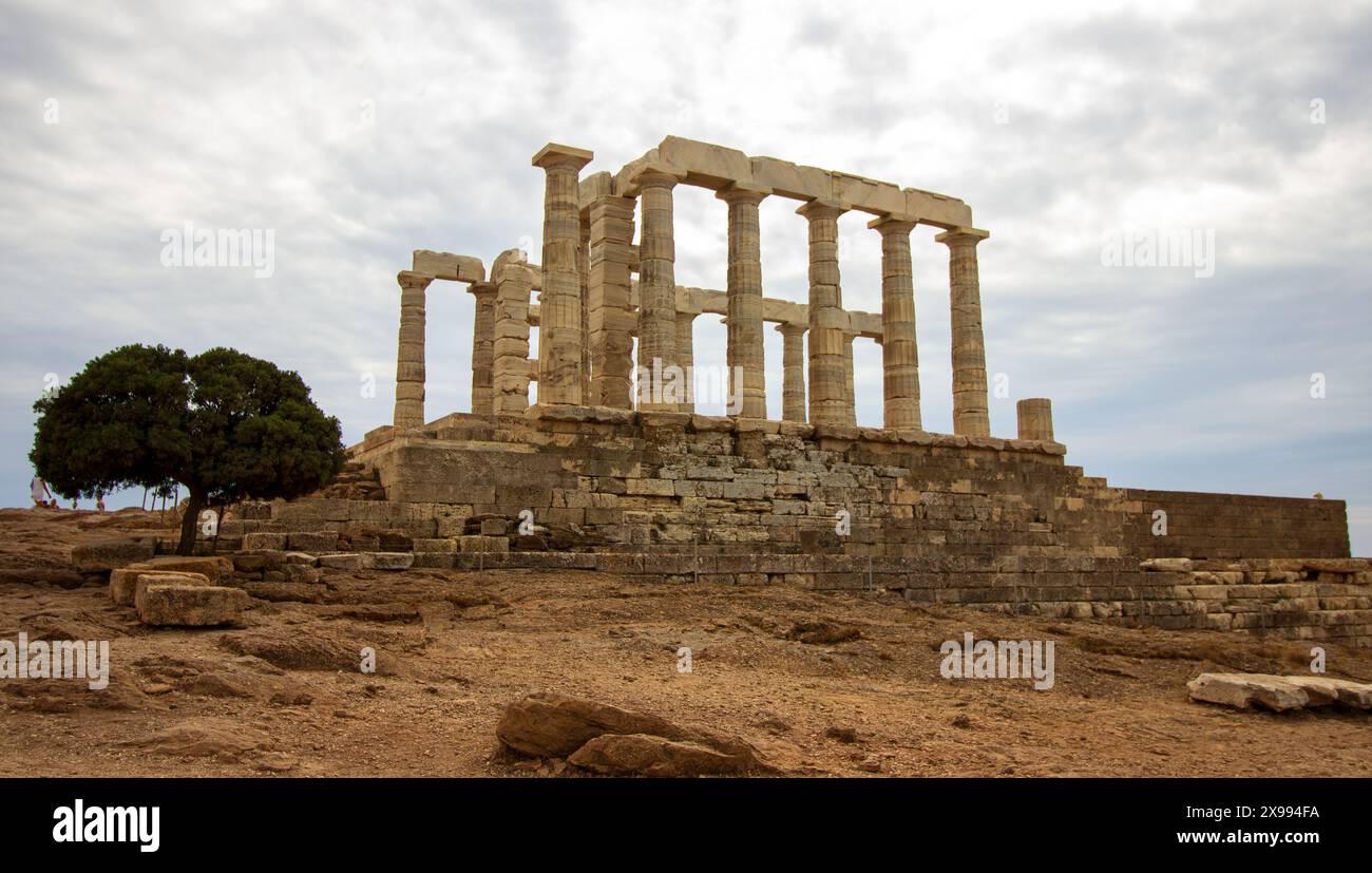 Ancient Greek Temple Ruins cloudy sky with dramatic scenery and columns ...