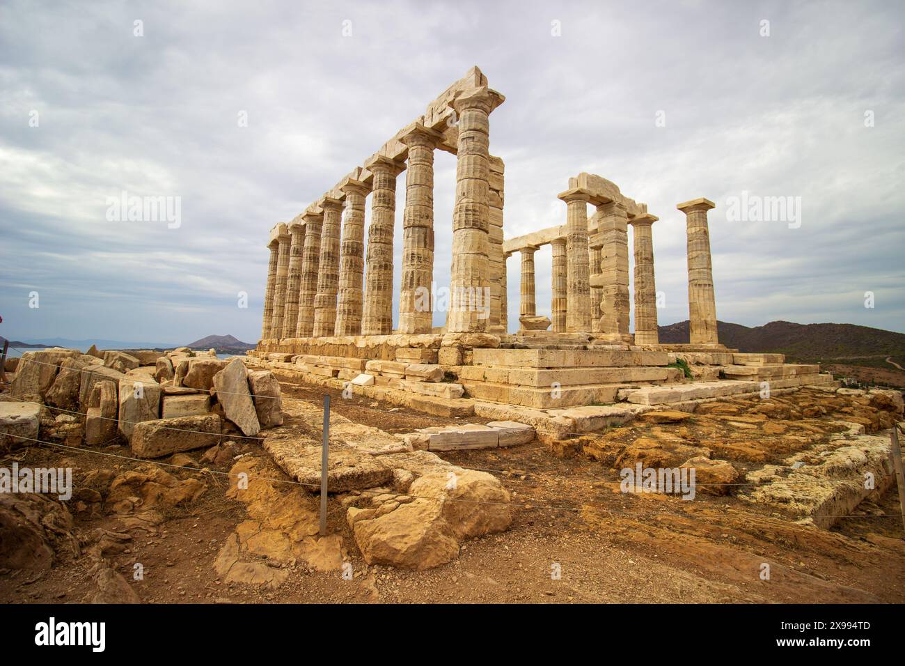 Ancient Greek Temple Ruins cloudy sky with dramatic scenery and columns ...