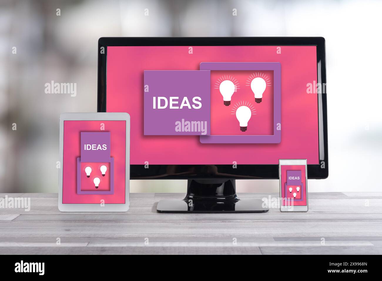 Ideas concept shown on different information technology devices Stock Photo