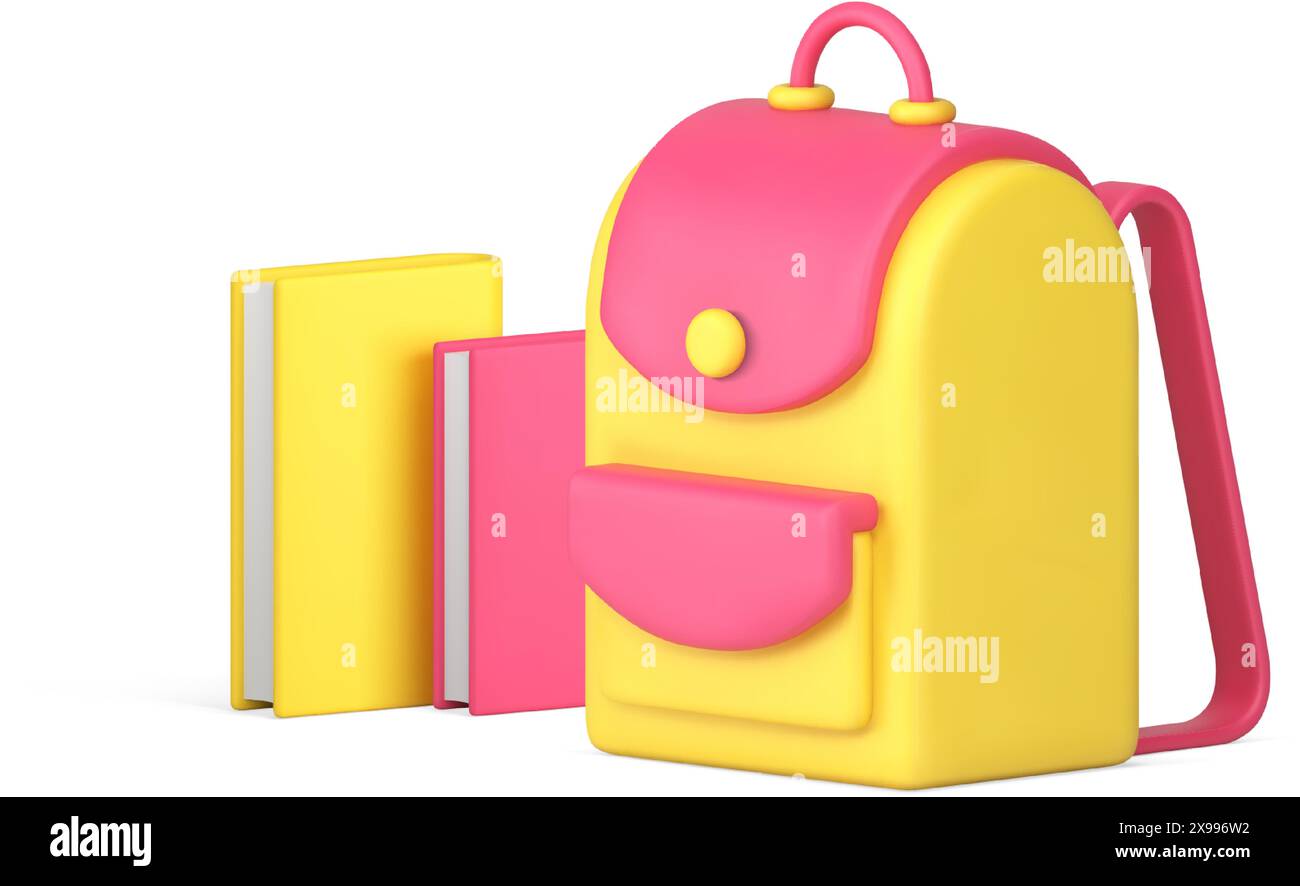 Back to school backpack paper books textbook learning education 3d icon ...