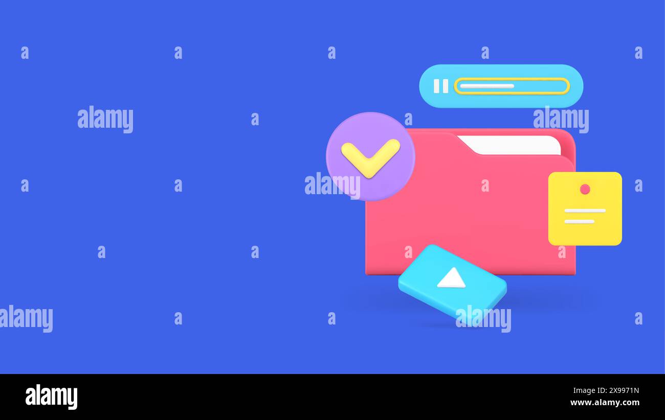 Cyberspace cloud computing data storage document folder multimedia content 3d icon realistic vector illustration. Internet backup service social netwo Stock Vector