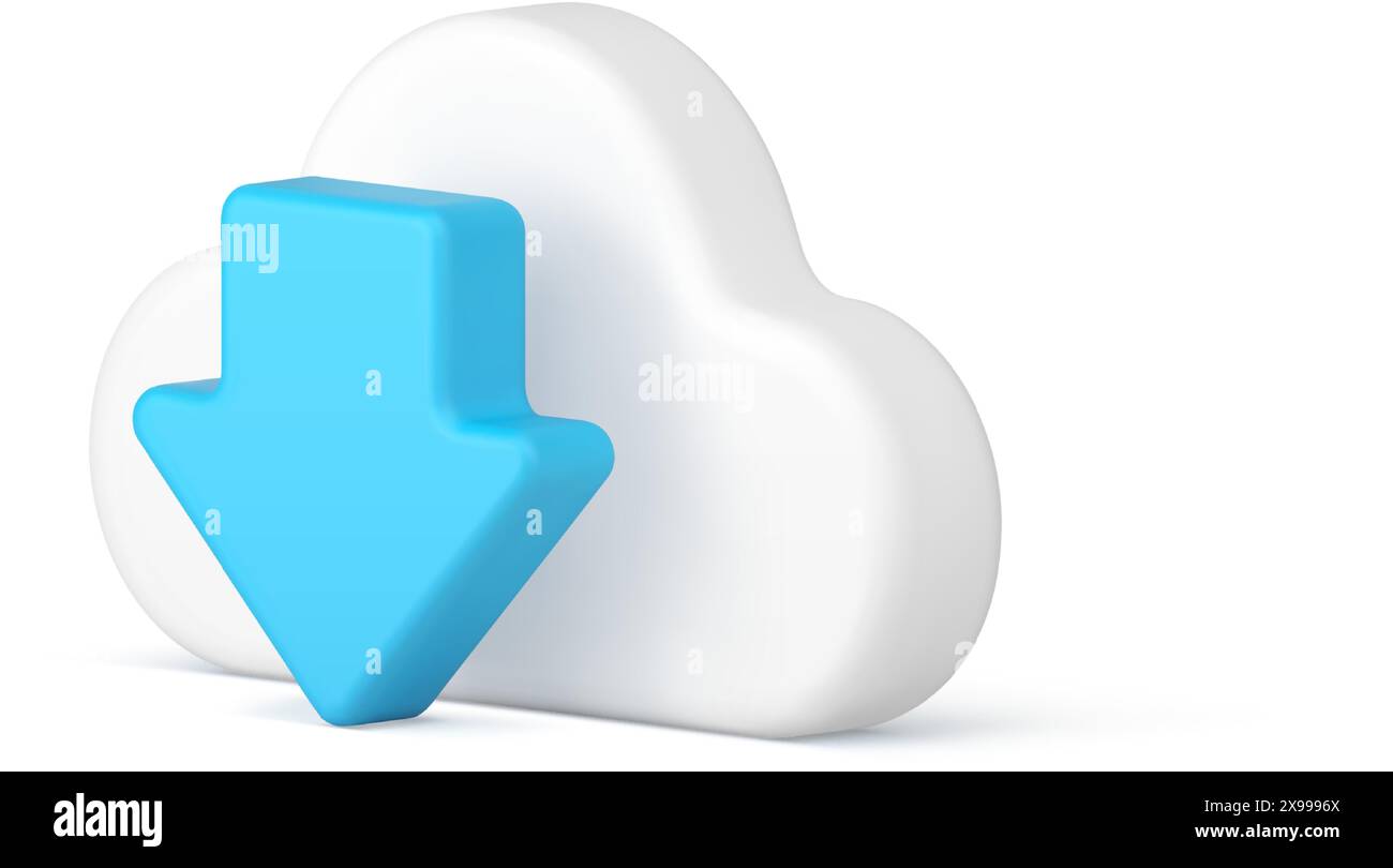 Digital data download cloud computing storage connect cyber service 3d icon realistic vector illustration. Internet database global synchronization in Stock Vector