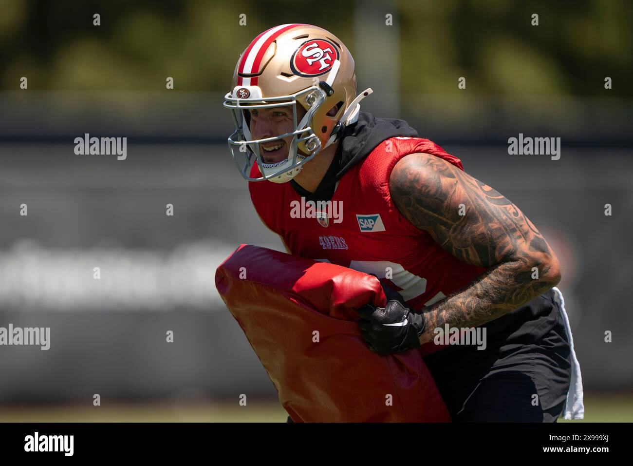 Saubert May 29, 2024; Santa Clara, CA, USA; San Francisco 49ers tight end Eric ...