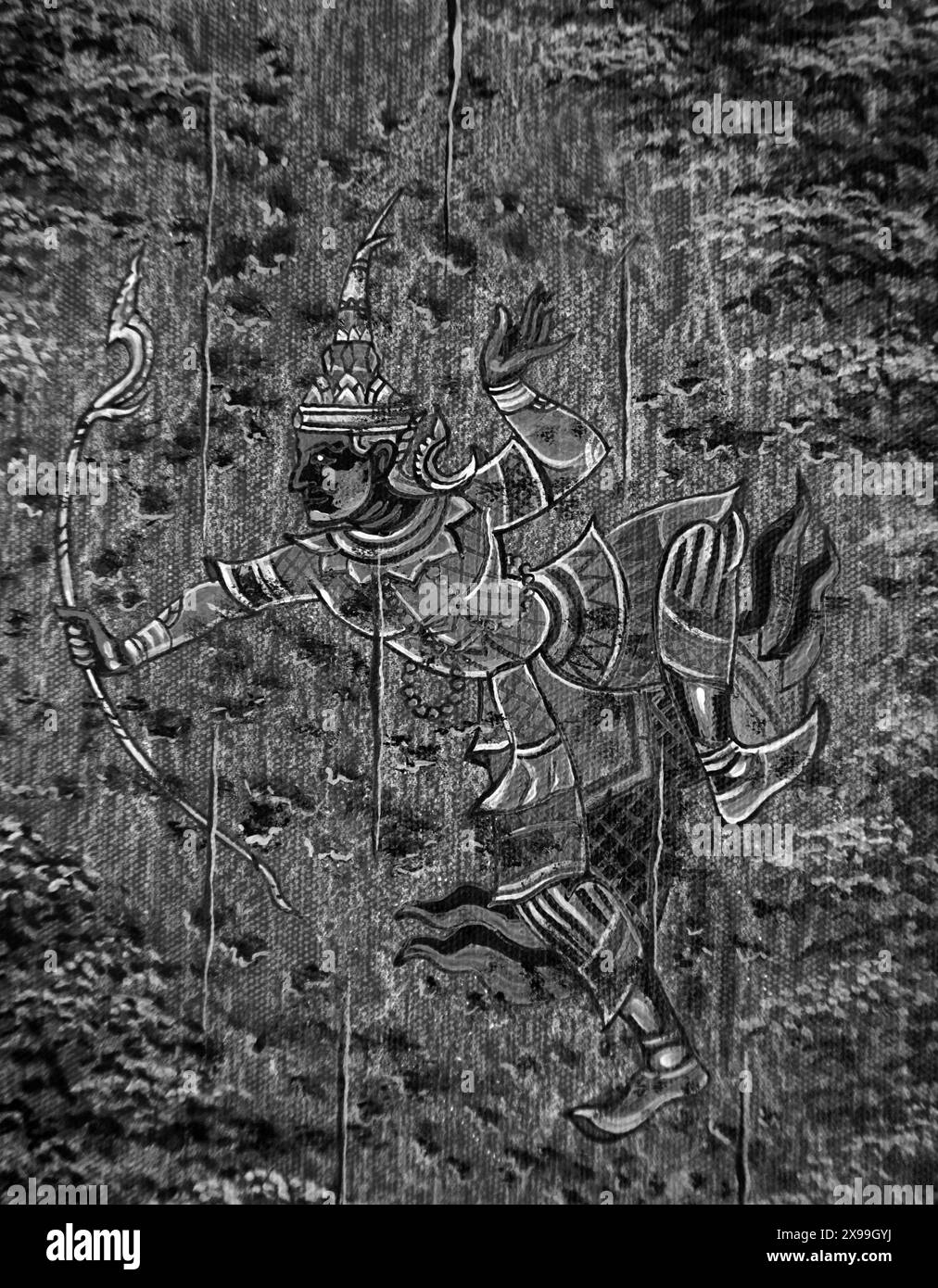 black and white painting oil color literature ramayana Thailand Stock
