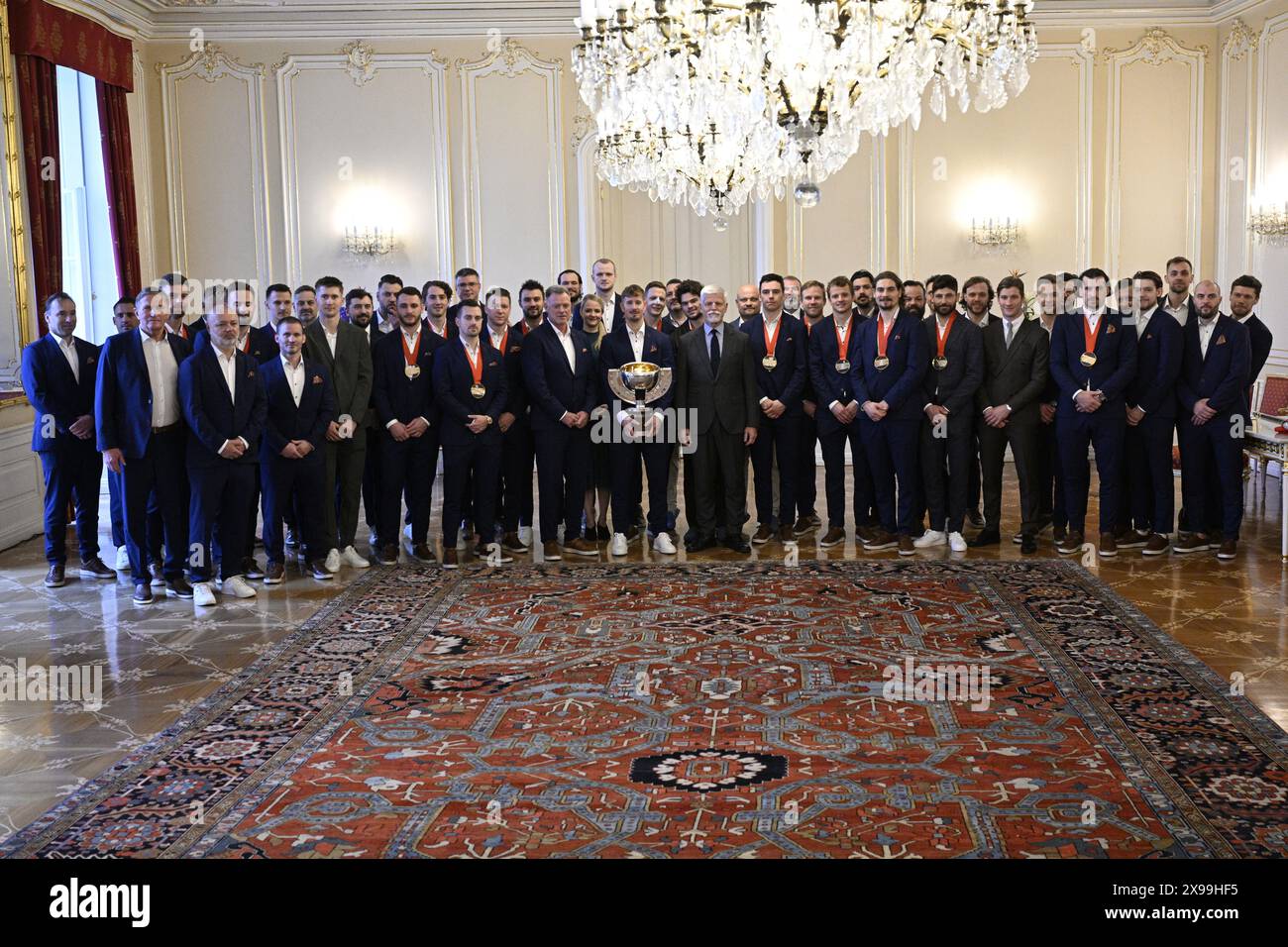 Prague, Czech Republic. 30th May, 2024. Czech President Petr Pavel meets Czech ice hockey team that won world championship in Prague Castle, Czech Republic, May 30, 2024. Credit: Michal Krumphanzl/CTK Photo/Alamy Live News Stock Photo