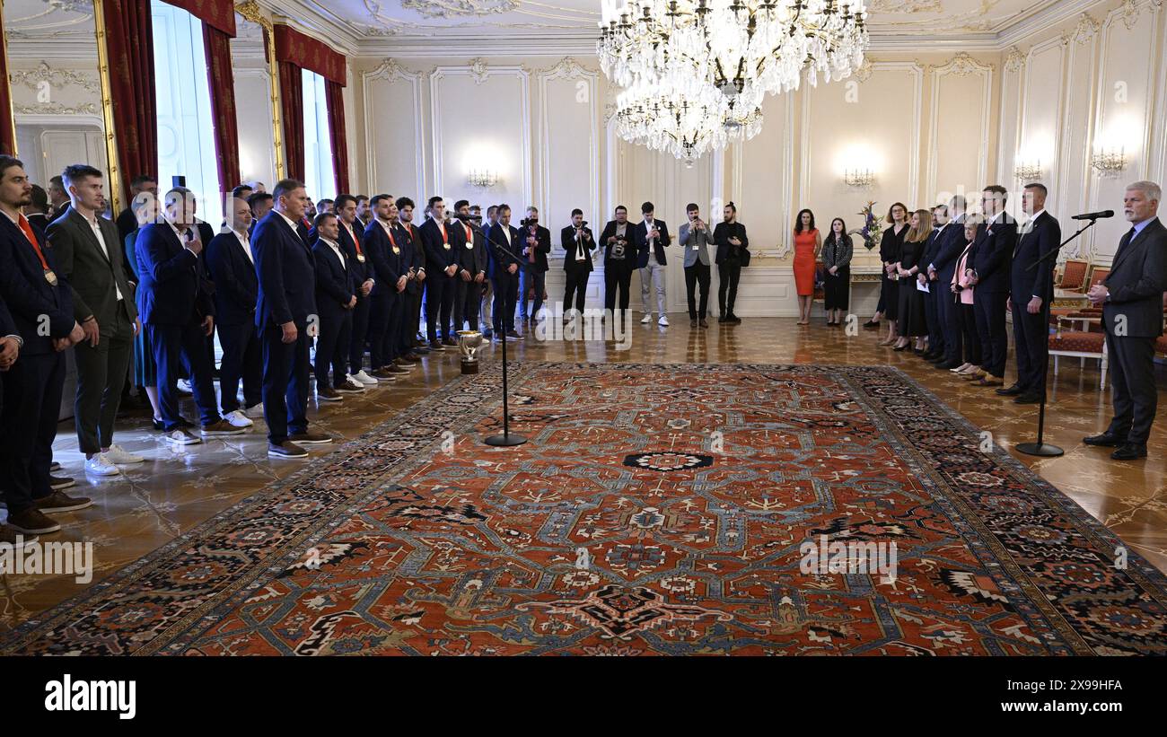 Prague, Czech Republic. 30th May, 2024. Czech President Petr Pavel meets Czech ice hockey team that won world championship in Prague Castle, Czech Republic, May 30, 2024. Credit: Michal Krumphanzl/CTK Photo/Alamy Live News Stock Photo