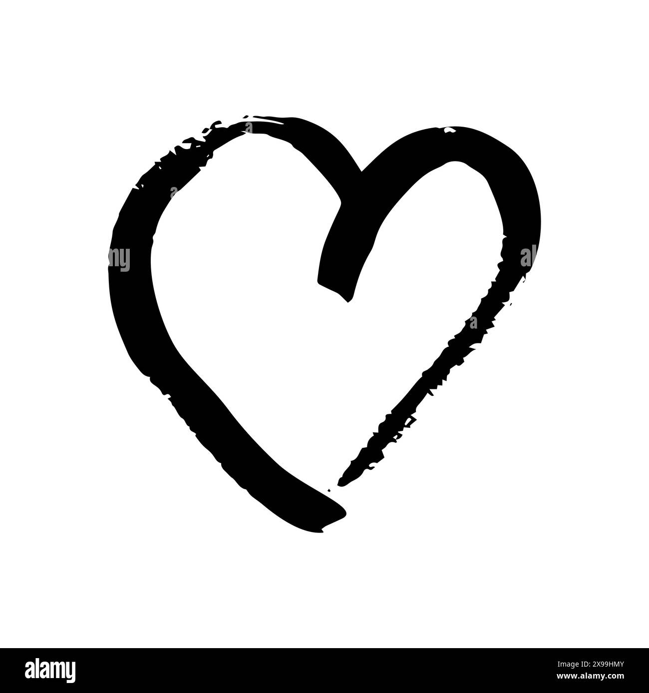 Hand drawn brush hearts. Grunge black doodle heart on white background ...