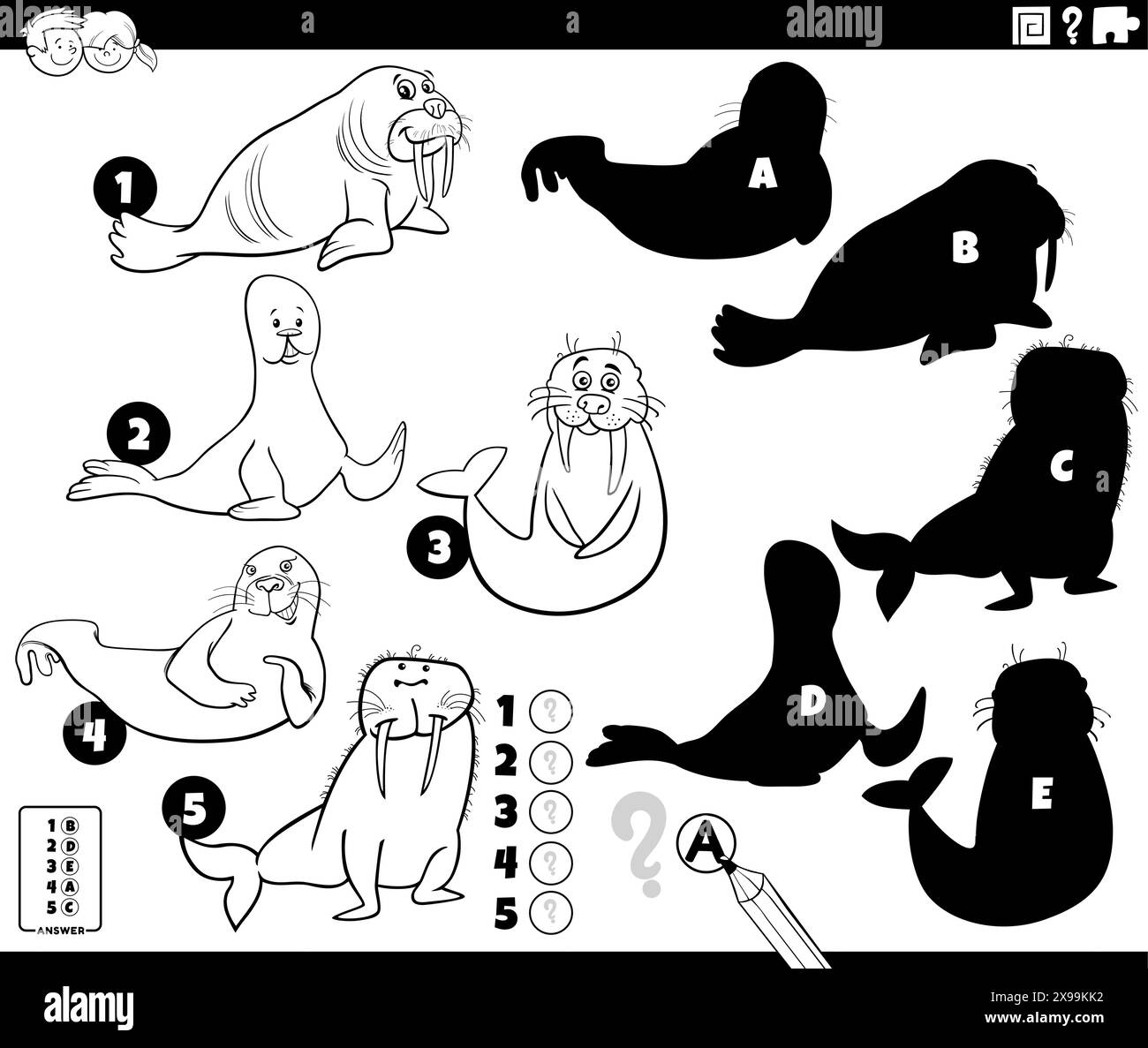 Cartoon illustration of finding the right shadows to the pictures