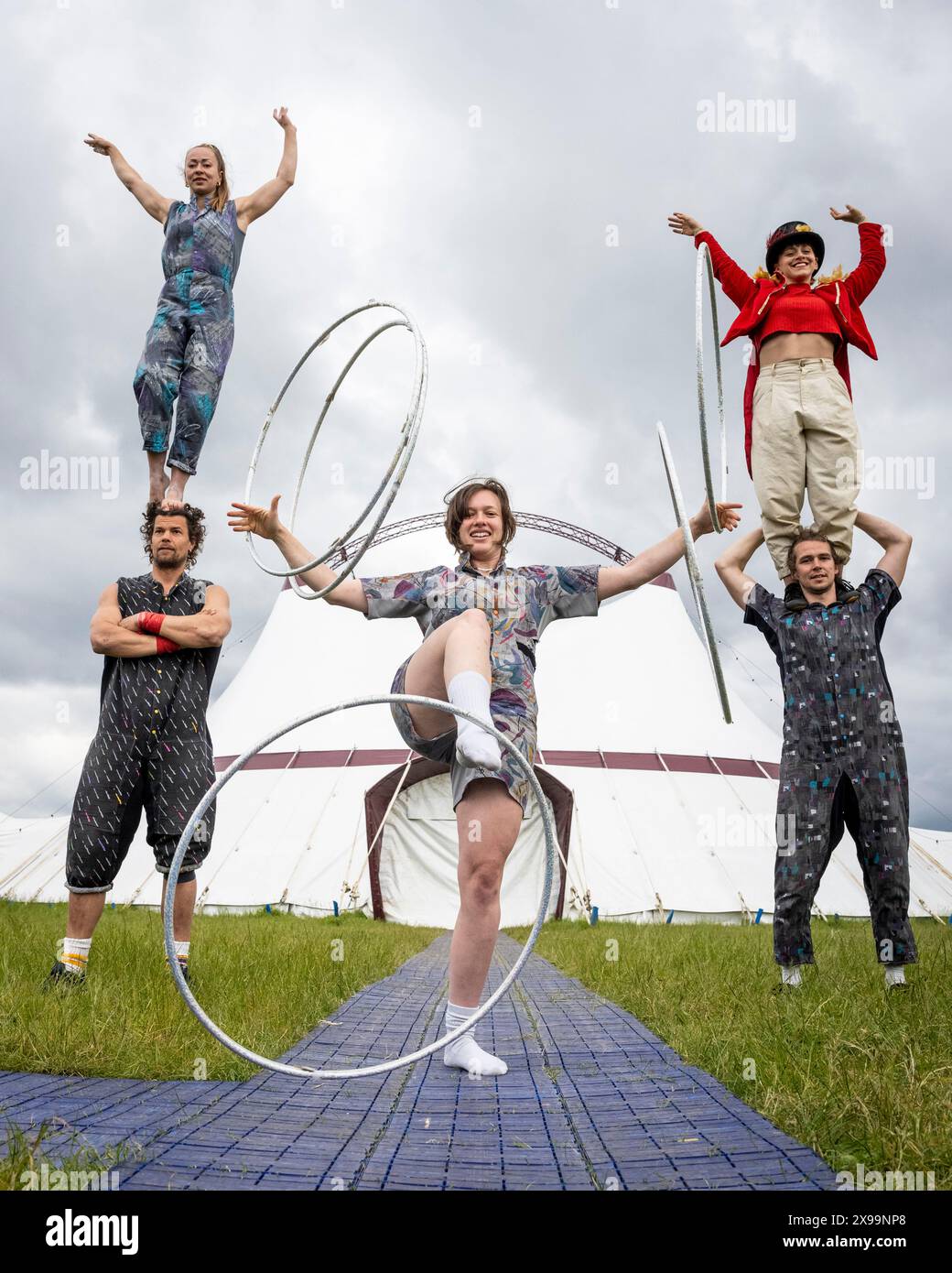 High Risk Acrobats London, UK. 30 May 2024. Acrobats perform outside the big top at a ...