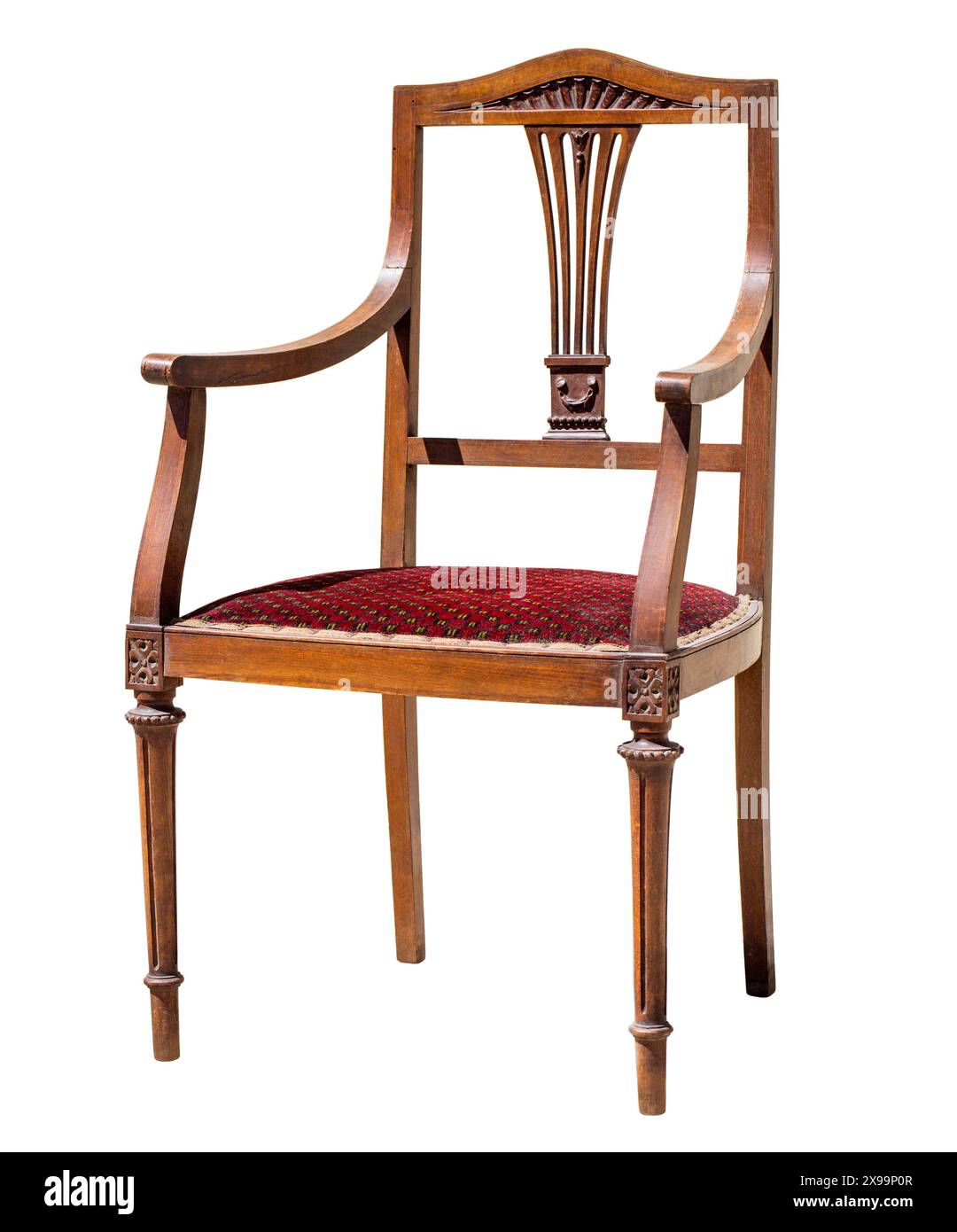 carved wooden antique chair isolated on white background with clipping ...
