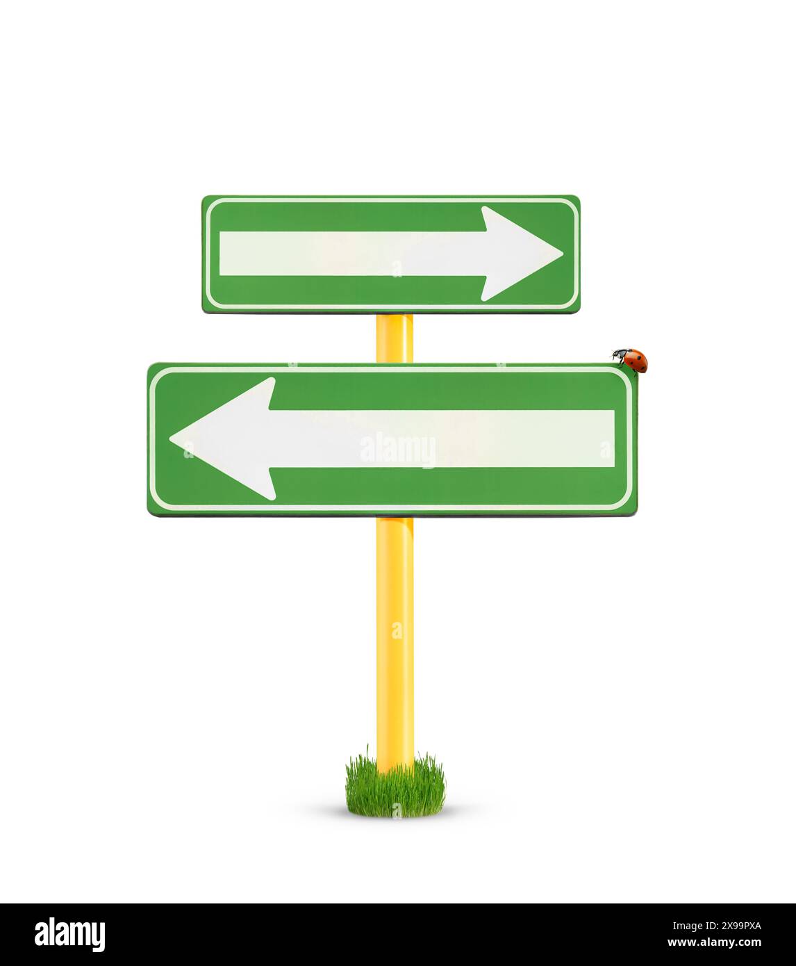 Green direction sign isolated on white background Stock Photo - Alamy
