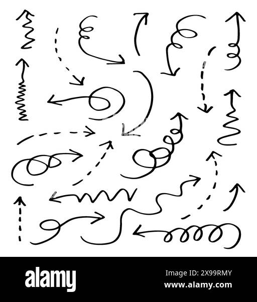 doodle design elements. hand drawn arrows isolated on white background ...