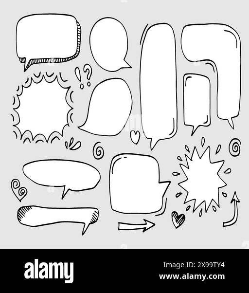 Hand drawn set of speech bubbles isolated on white background Stock ...