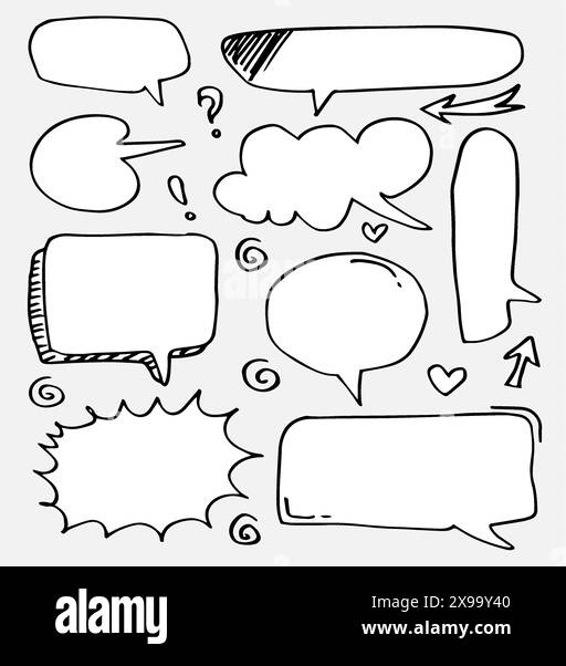 Hand drawn set of speech bubbles isolated on white background Stock ...