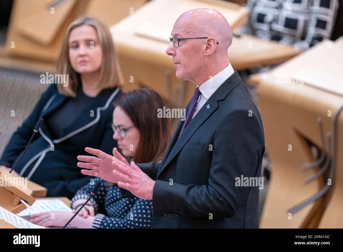 First Minister of Scotland John Swinney speaks during First Minister's