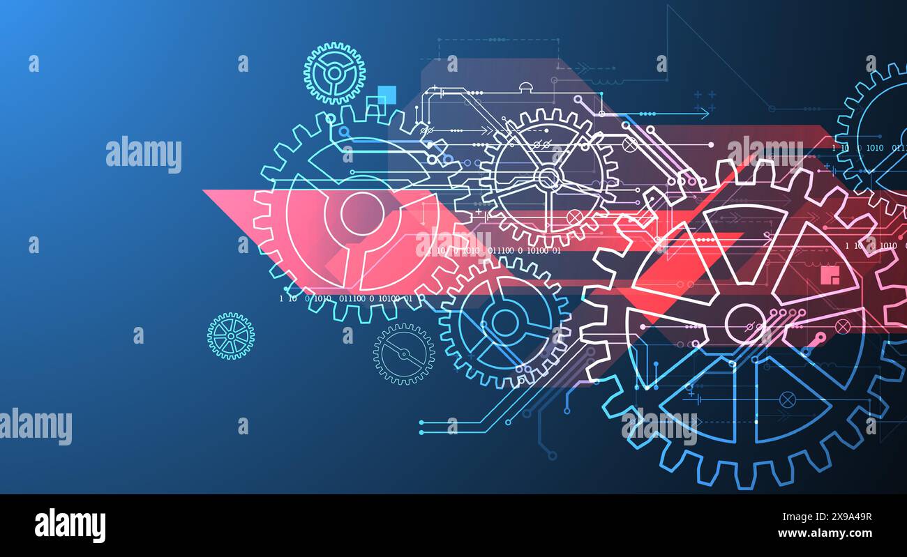 Abstract  technological background  with glowing cogwheels. Vector Stock Vector