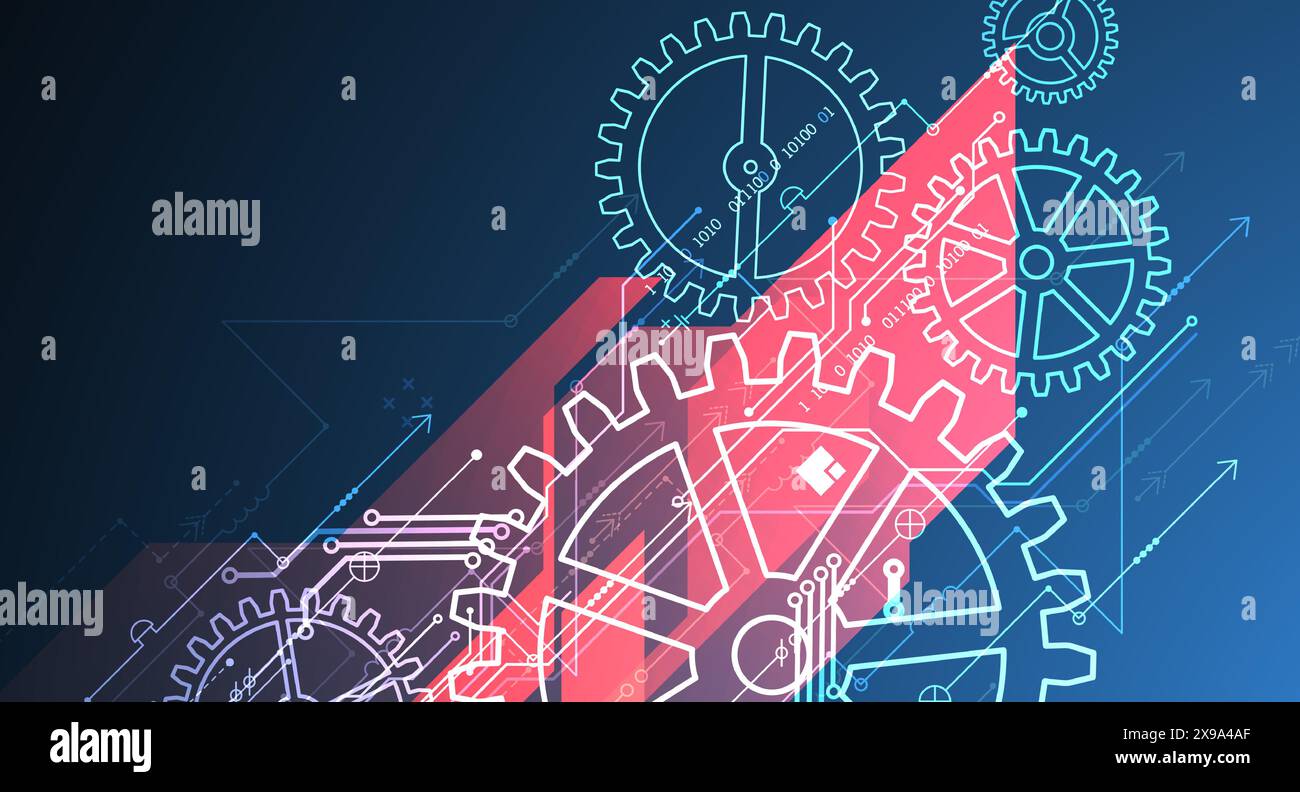 Abstract  technological background  with glowing cogwheels. Vector Stock Vector