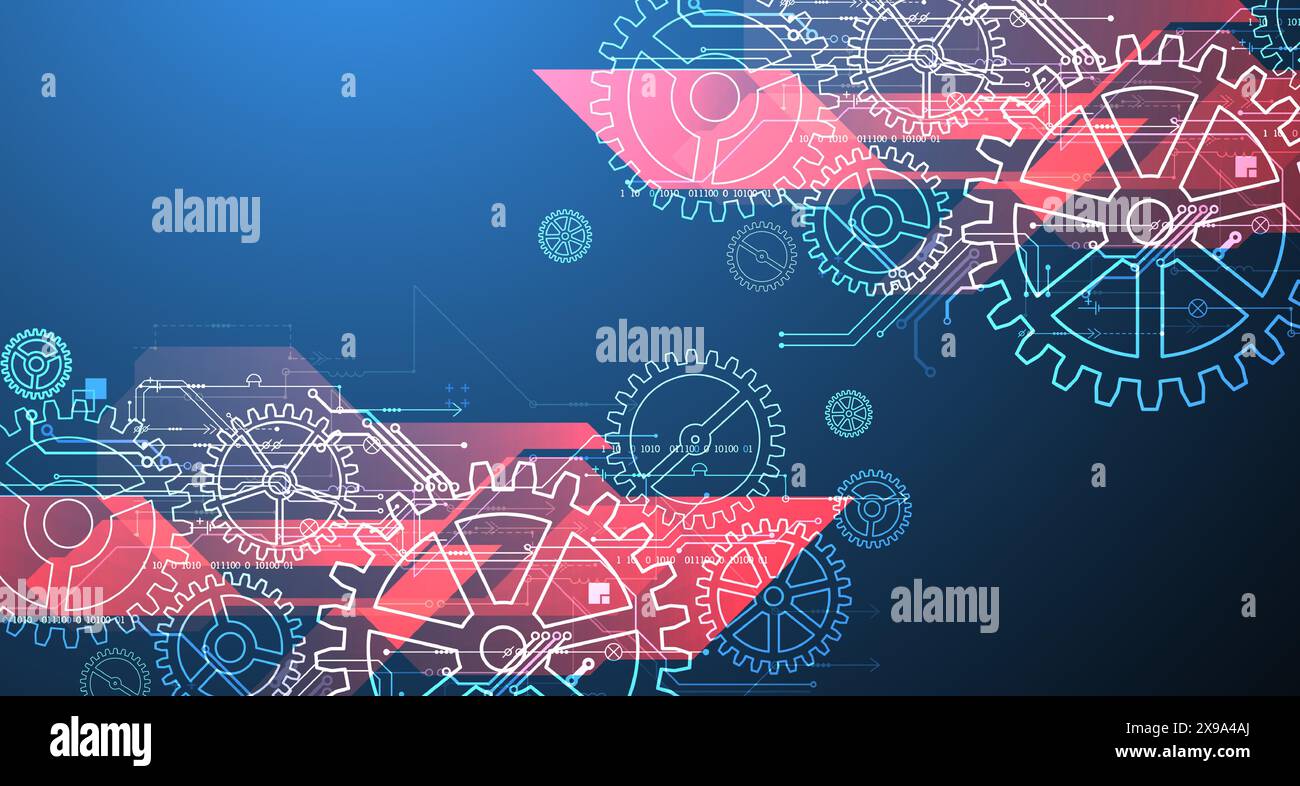 Abstract  technological background  with glowing cogwheels. Vector Stock Vector