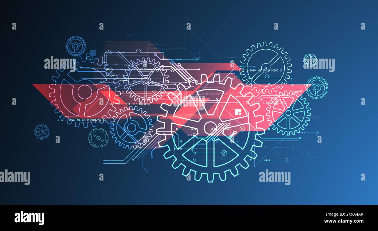 Abstract  technological background  with glowing cogwheels. Vector Stock Vector