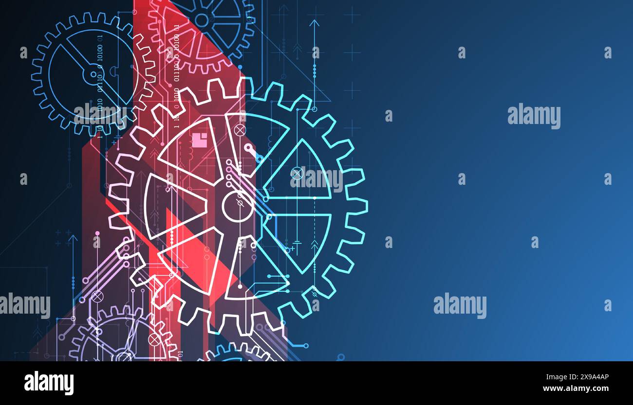 Abstract  technological background  with glowing cogwheels. Vector Stock Vector