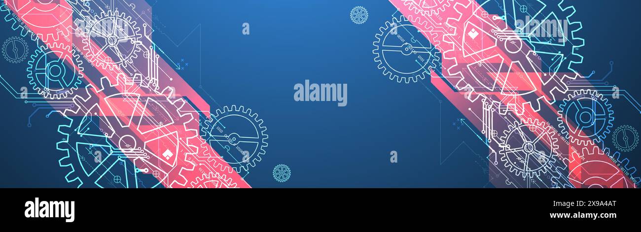 Abstract  technological background  with glowing cogwheels. Vector Stock Vector