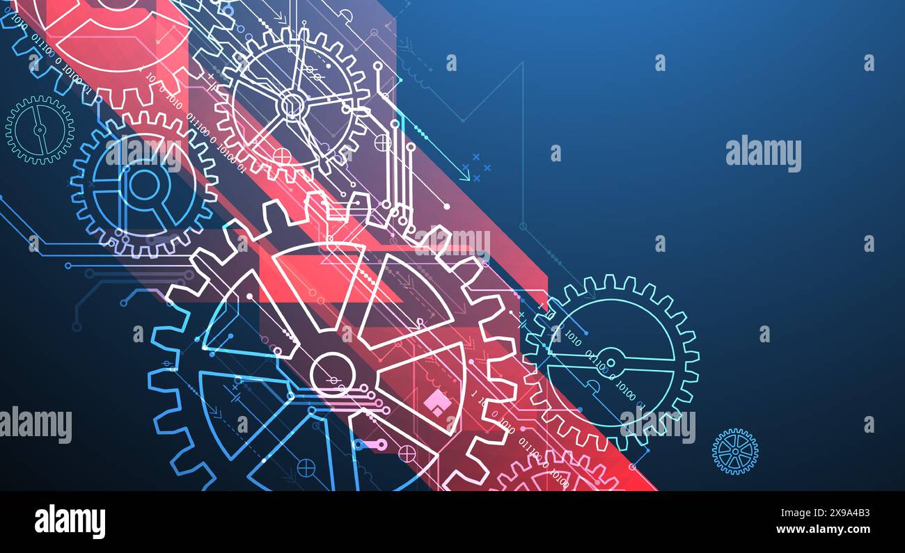 Abstract  technological background  with glowing cogwheels. Vector Stock Vector