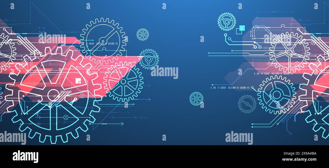 Abstract technological background with glowing cogwheels. Vector Stock Vector