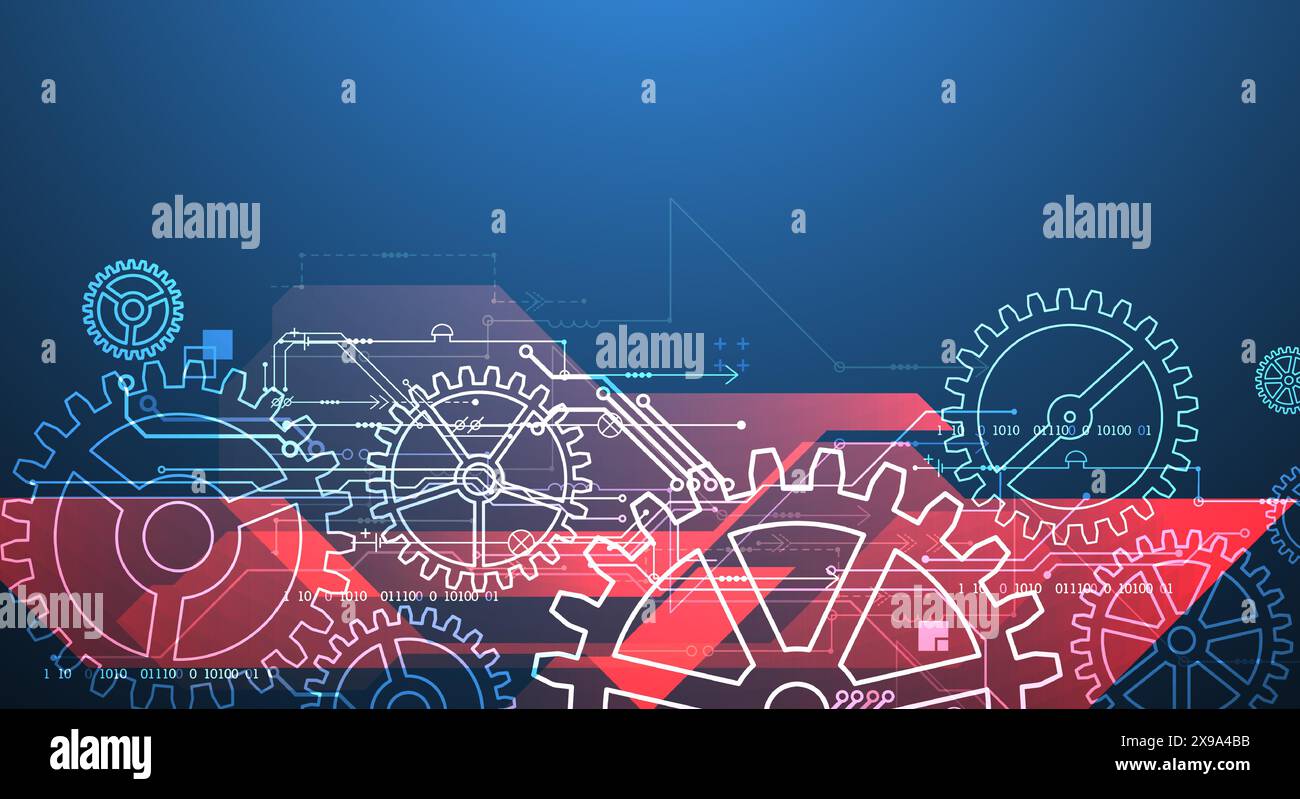 Abstract  technological background  with glowing cogwheels. Vector Stock Vector