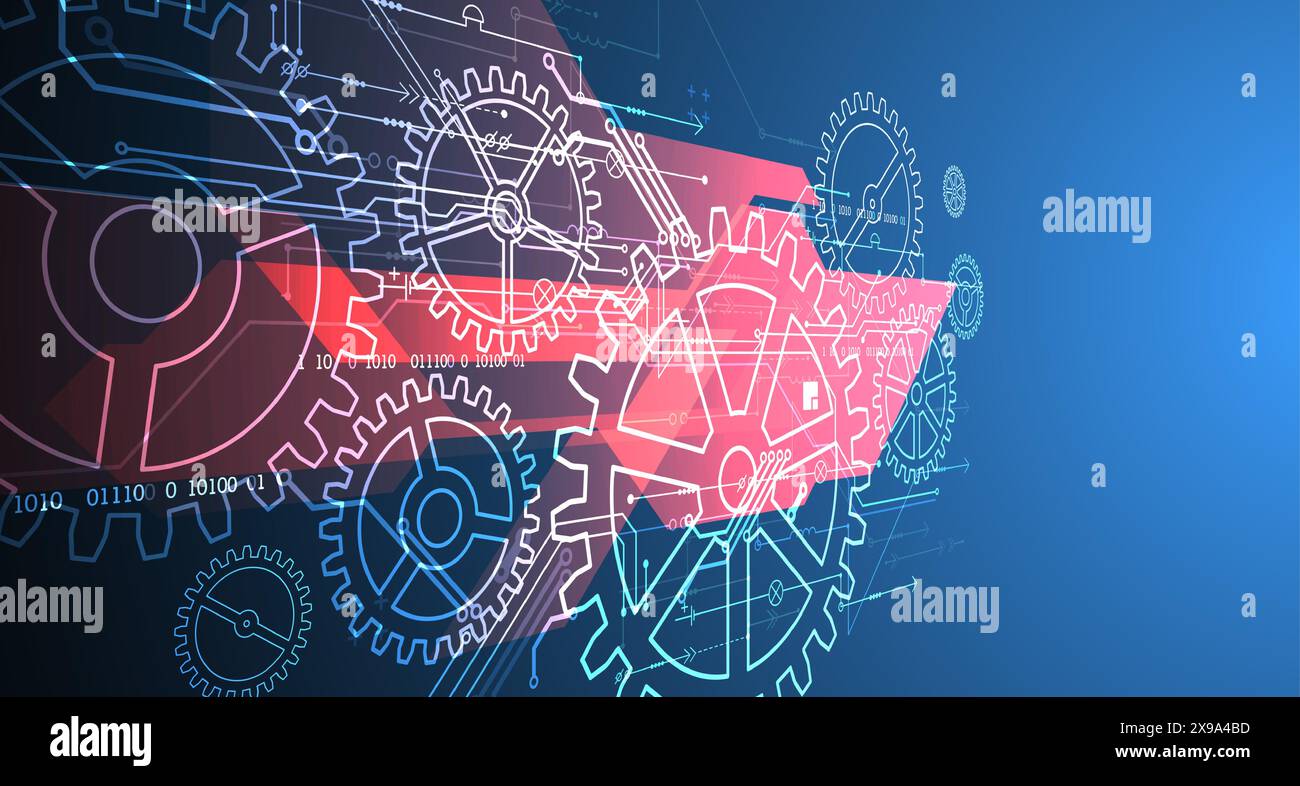Abstract  technological background  with glowing cogwheels. Vector Stock Vector