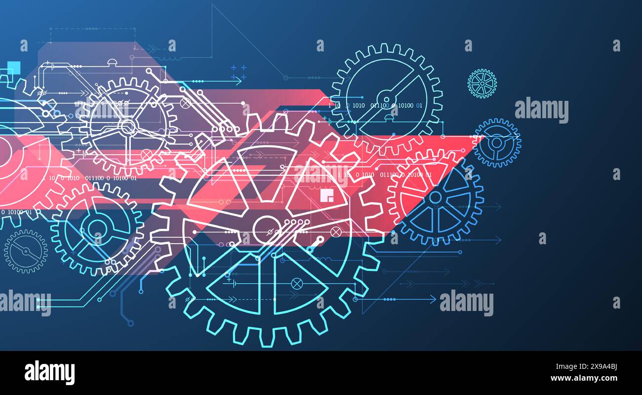 Abstract technological background with glowing cogwheels. Vector Stock Vector