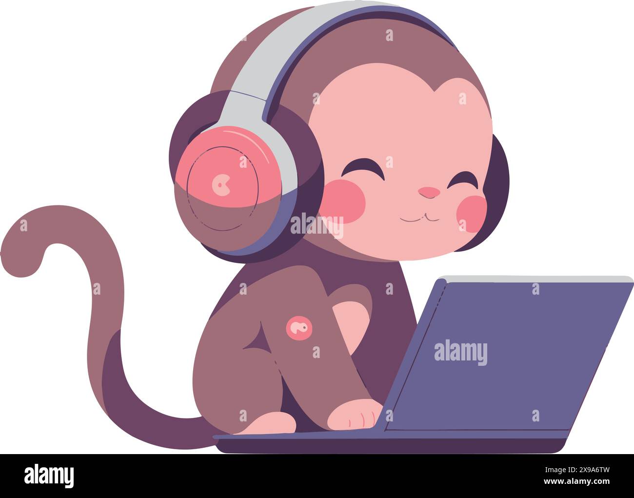 Cute animal friends using a laptop, Monkey2 Stock Vector