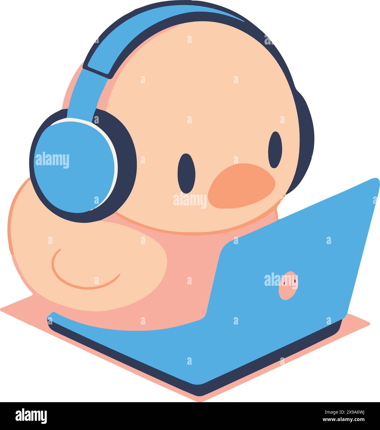 Cute animal friends using a laptop,  Chick Stock Vector