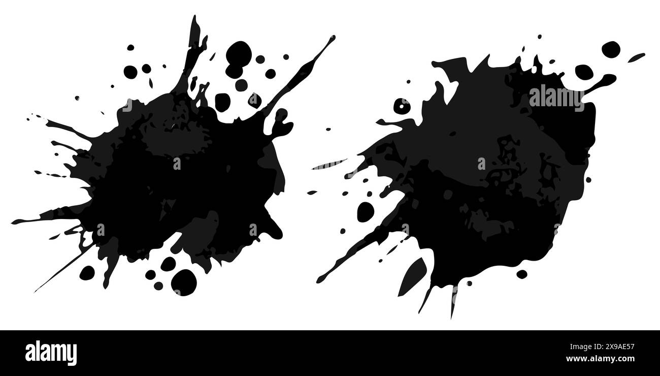 Vector set of grunge watercolor blots. Black collection of black vector ...
