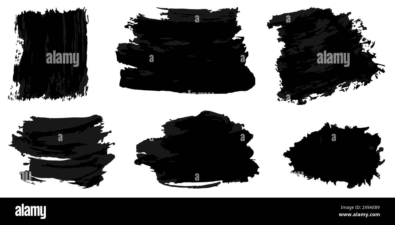 Vector set of grunge watercolor brush strokes. Black collection of ...