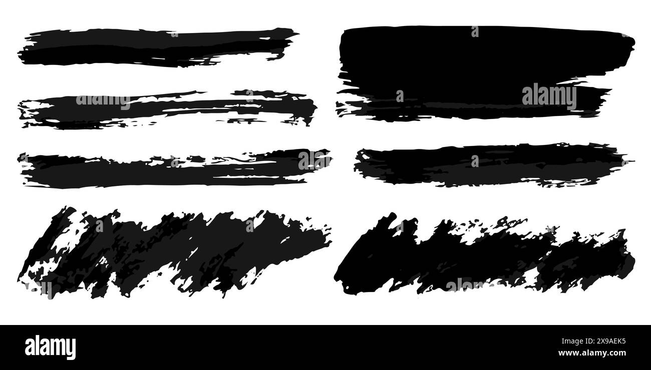 Set of grunge watercolor wavy brush strokes. Black collection of black ...